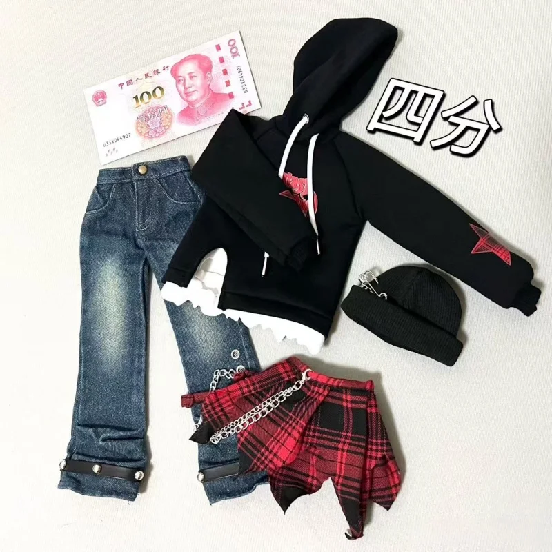 BJD Doll Clothes For 1/4 Dolls Black Hoodie Jeans Hat Set Dolls Clothing Accessories(No Dolls)
