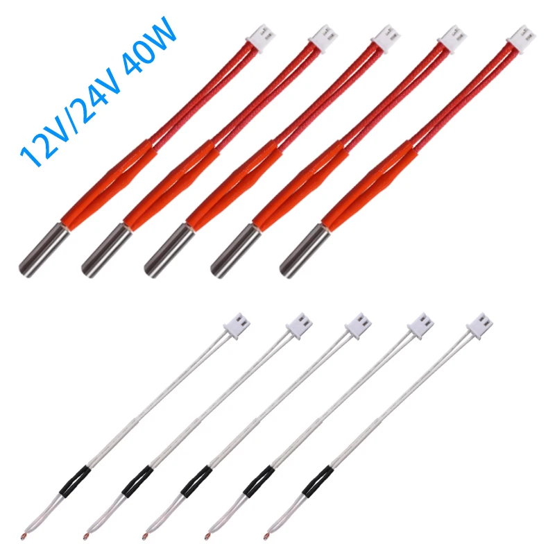 5SETS Heater Cartridge 12V 40W 6*20mm With 2pin XH2.54 Terminal 100K NTC 3950 Thermistor PH2.0 2pin Heating DIY 3D Printer Part