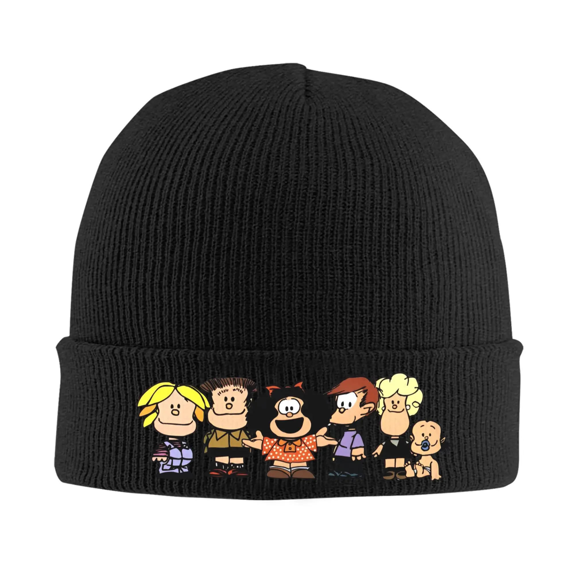 Mafalda Mafie Cartoon Knitted Hat for Women Men Beanie Autumn Winter Hats Acrylic Kawaii Anime Warm Melon Cap