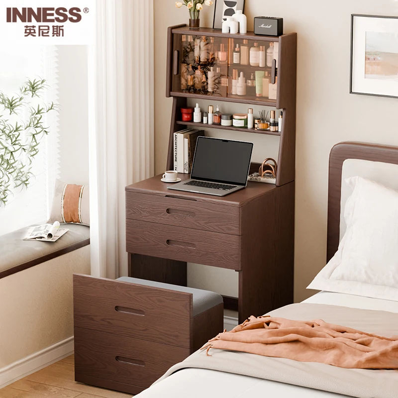 Cómoda de madera maciza, mesita de noche para dormitorio, apartamento pequeño, mesa de maquillaje sencilla y moderna integrada, mini gabinete de almacenamiento con tapa abatible