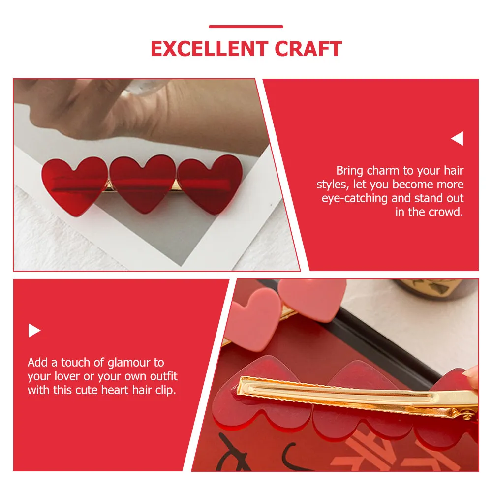 

Набор из 3 заколок для волос в форме красного сердца, женские аксессуары для волос, премиум-качество, удобные в использовании, модные боковые заколки для создания эффектного образа на весь день