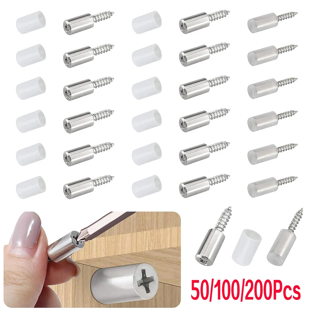 

200/50Pcs Self Tapping Screws Layer Plate Holder Cabinet Laminate Fixed Support Shelf Pins with Non-Slip Sleeve Kitchen Utensils