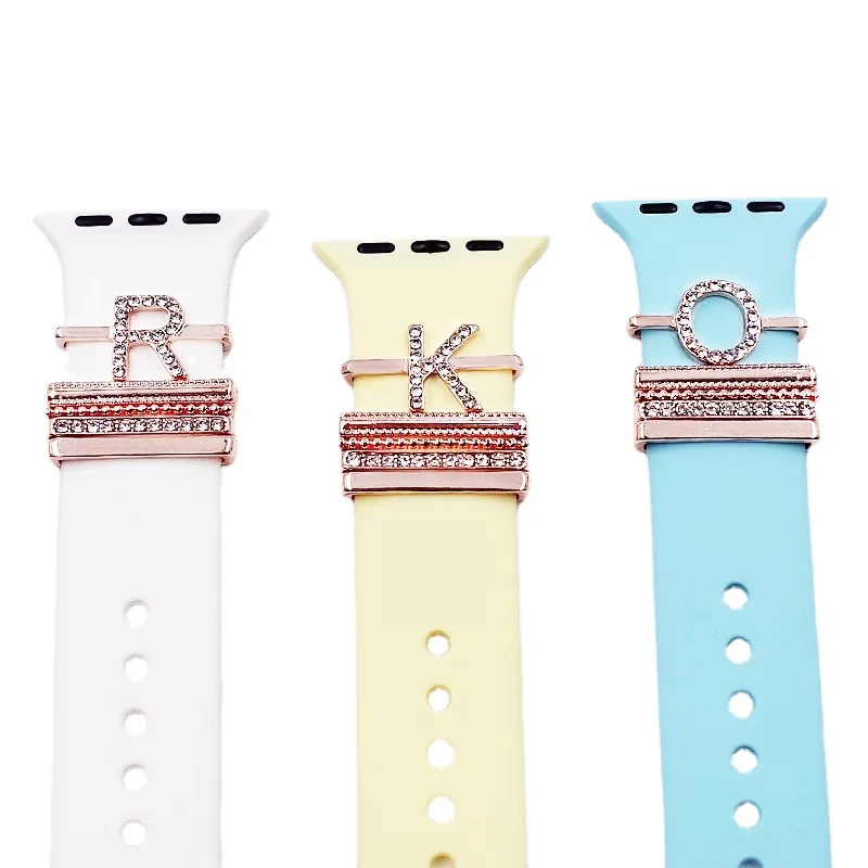 5PCS Watch Strap Ornament For Apple Watch Ultra Series 9 8 7 6 SE 5 4 Decorative Ring And Alphabet ABC   For Silicone 22MM Strap