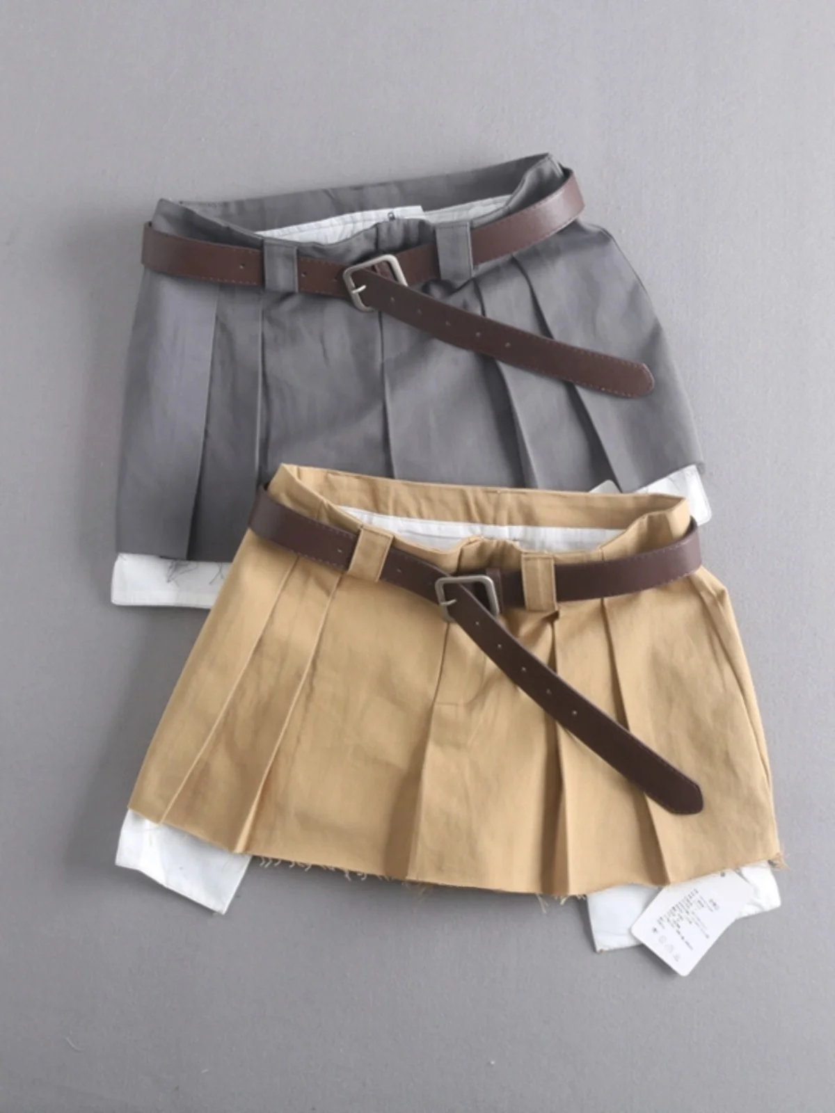 

Summer New High Waist Pleated A-Line Skirt Fake Two-Piece Retro Hot Girl ort f Skirt Women's Street Sle Pure Color