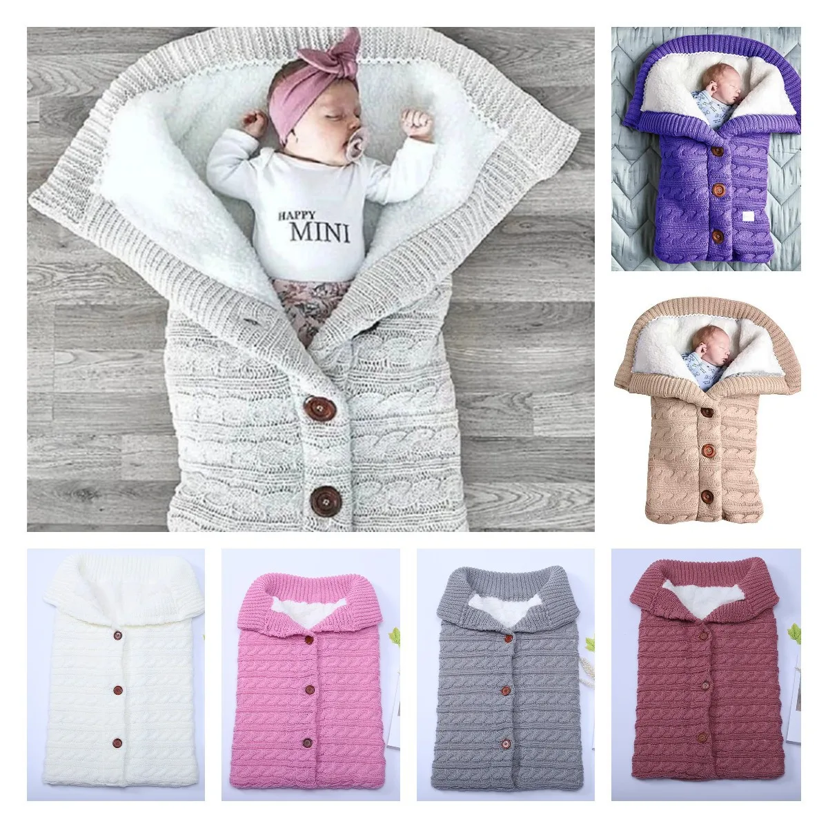 Recém-nascido malha saco de dormir, carrinho Footmuff, saco do sono, swaddling cobertor, lã, infantil, envelope infantil, inverno, 0-1years velho