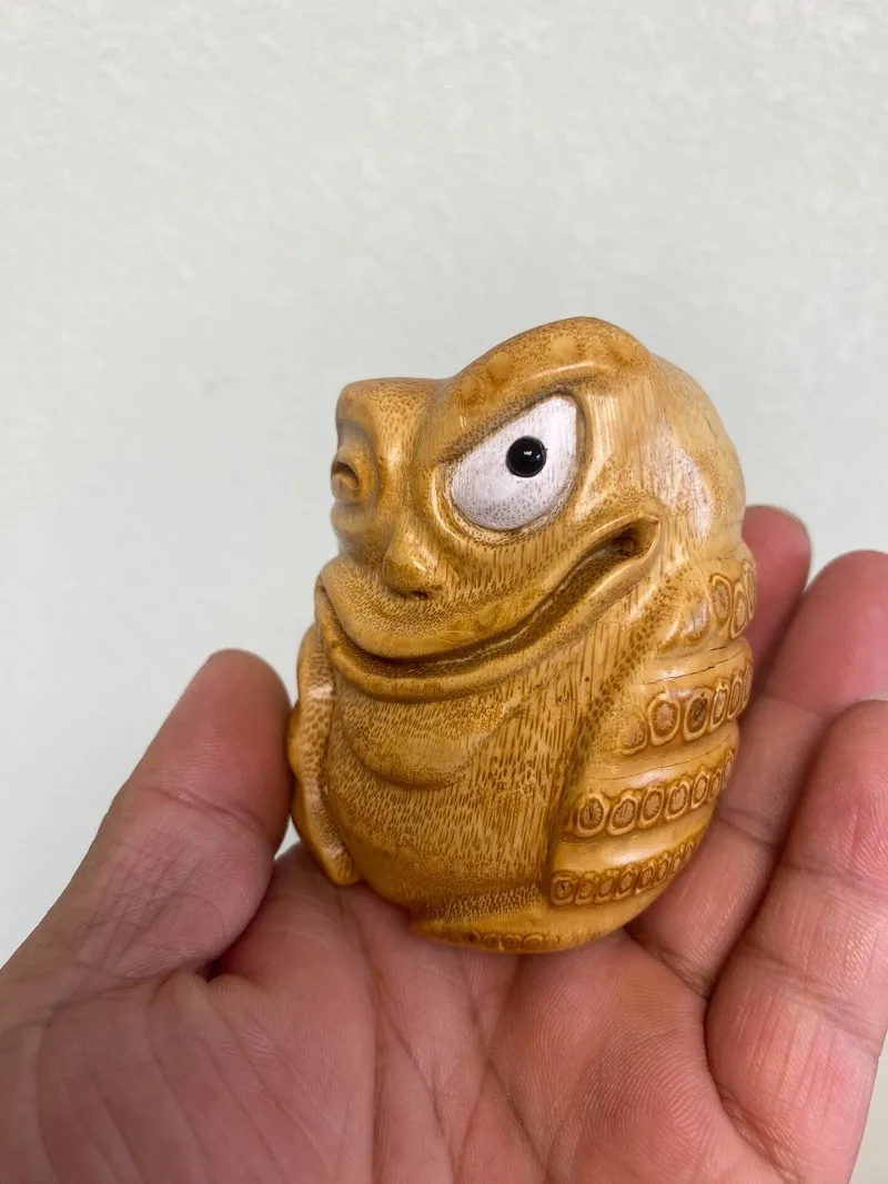Handmade Aged Bamboo Root Sculpture, Playful Monkey Carving for Zen Desk Decor, Pendant or Handling Art Piece