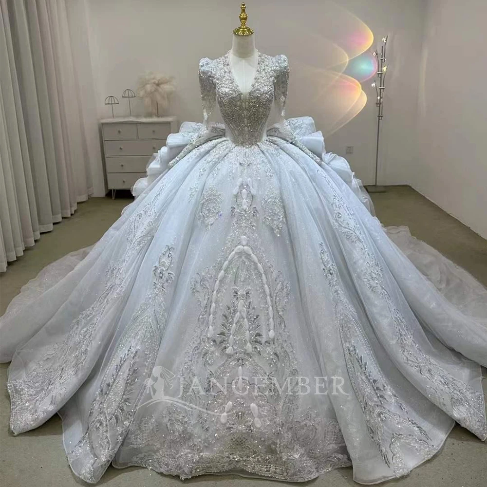 

Exquisite Wedding Dresses Ball Gown Organza Bridal Gowns Beading Princess Robes Vintage V-neck Vestidos De Novia Customized