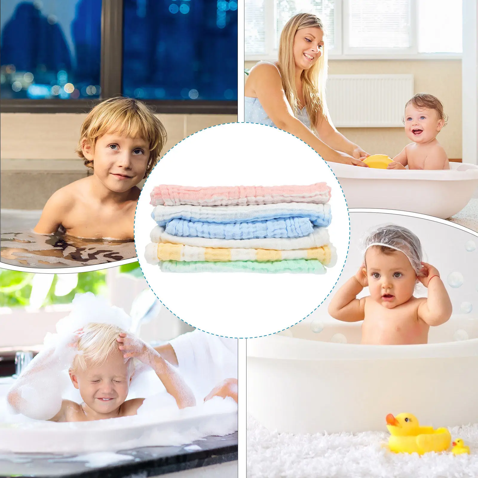 

6Pcs Baby Bibs Set Cotton Absorbent Drool Towels for Infants Soft Cartoon Design Newborn Feeding Nursing Saliva Catcher Baby