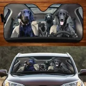 Funny Flat-Coated Retriever Driving Dog Lover Car Sunshade, Car Window Sun Cover for Flat Coated Retriever Mom, Car Windshield f