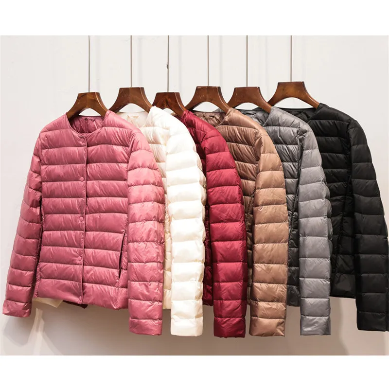 超軽量ホワイトダックダウンコートパーカー秋冬女性長袖シングルブレストジャケット女性ショートスリムダウンアウター
