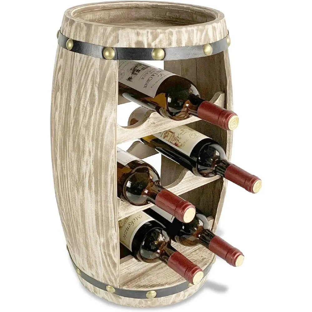 

ern Alexr Wine Rack - reestanding Wooden Barrel Wine Holder or 8 Wine Bottles, Bottle Rack loor Stand, Rustic Countertop