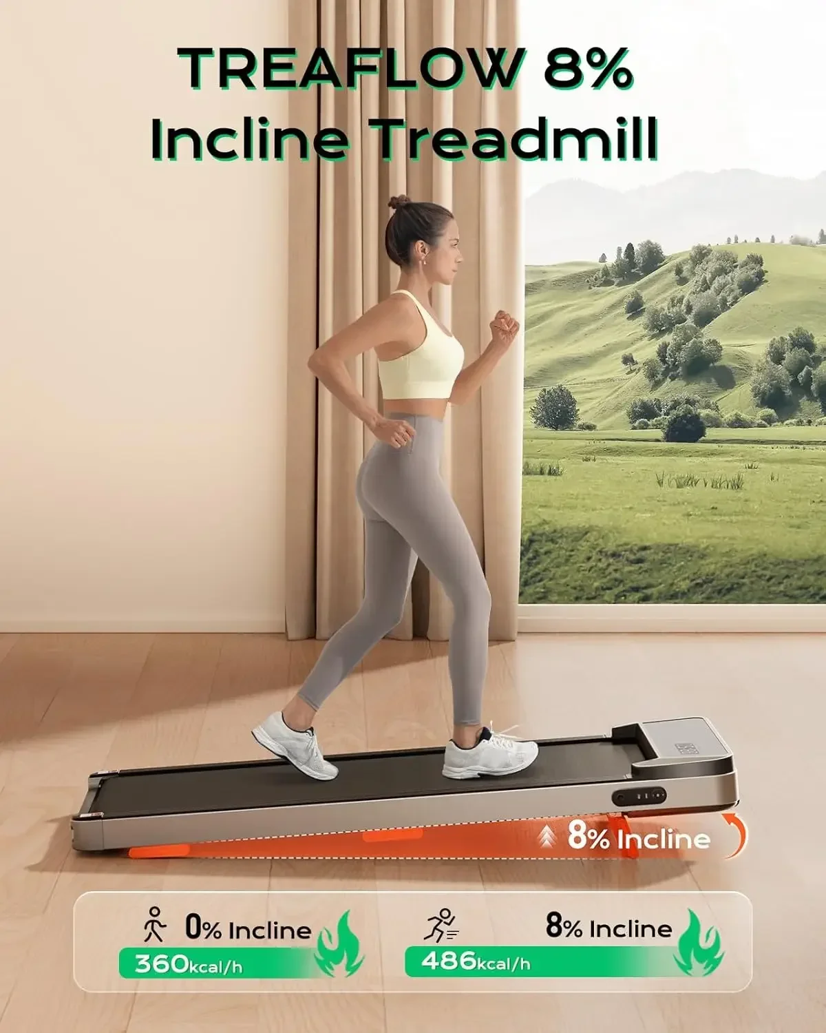 2.5HP Portable Under Desk Incline Treadmill Walking Pad Home Office Use Remote Control LED Display 265Lbs Weight Capacity