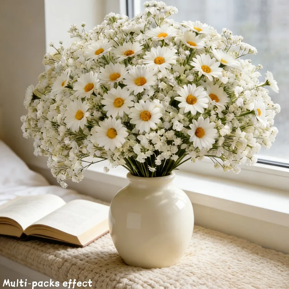 32-teiliges Künstliches Weißes Gänseblümchen- und Schleierkraut-Blumenset, Kunstblumen-Bouquet für DIY Heim-, Büro- und Hochzeitsdekoration 2026 – Detail 8