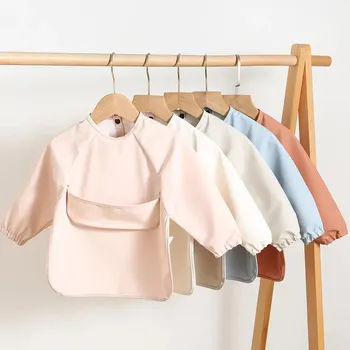 1pcs Solid Color Painting Smock Baby's Soft Waterproof Long Sleeve Art Smock Feeding Bib…