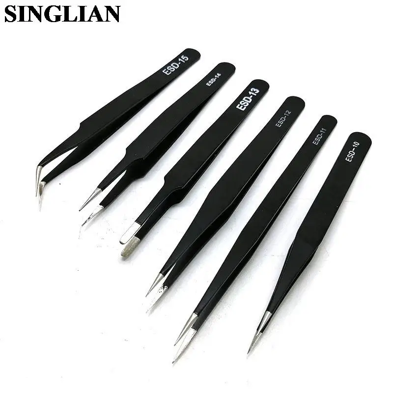 ESD-10/11/12/13/14/15 Industrial tweezers Antimagnetic Acid Tweezers High Elastic Stainless Steel Tip Anti-static Tweezers