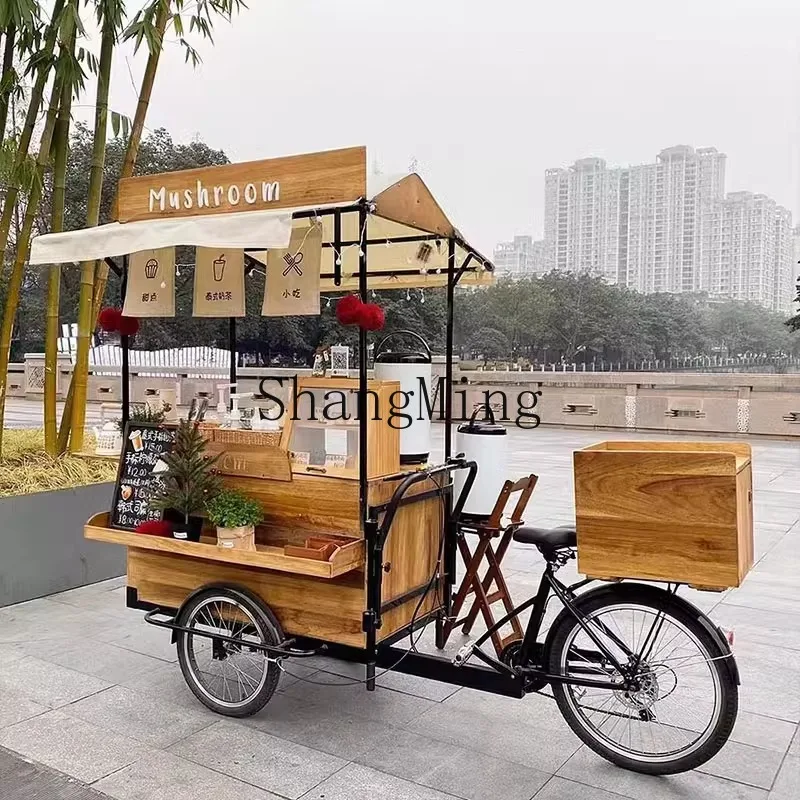 CLretro solid wood mobile reverse riding three-wheel coffee dining car shopping mall promotional display car