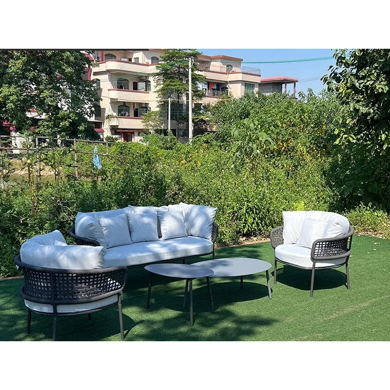 Outdoor courtyard sofa terrace garden poolside Internet celebrity rope weaving leisure furniture aluminum alloy rattan art chair