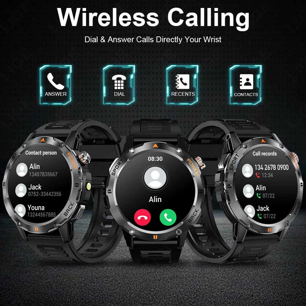LIGE New Compass Outdoor Smart Watch Men Flashlight 400 mAh Large Battery Bluetooth Call Watches Health Sport Fitness Smartwatch image 4