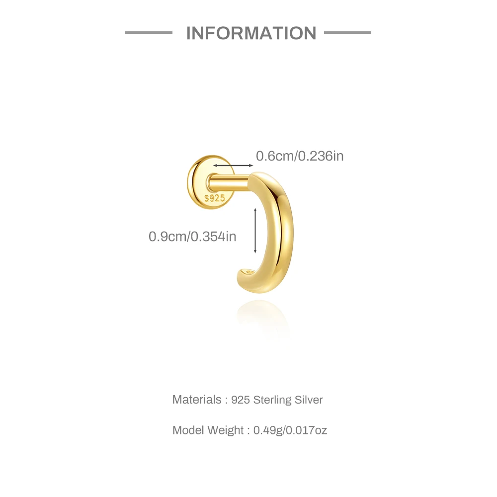 CANNER 1Pc 925 Sterling Silver Simple Zircon Smooth Multiple Sizes Hoop Earring For Women 18K Gold Plated Perfect For Daily Wear
