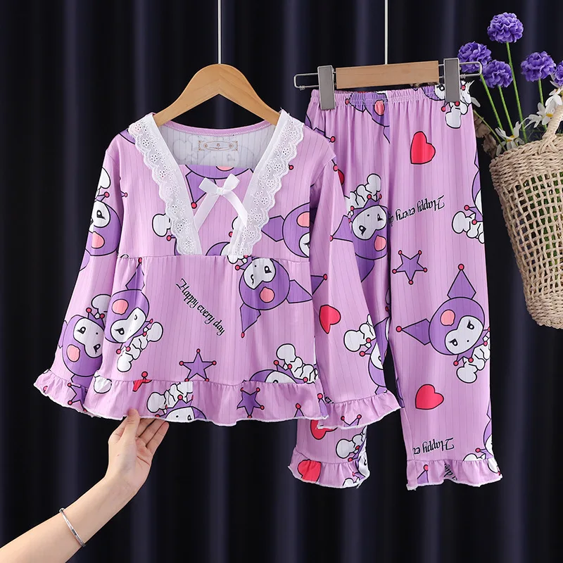 Sanrio Girls Pajama Sets Lovely Cartoon Trendy Soft Comfortable Night Clothes Breathable Loose Gal Housewear Autumn Winter