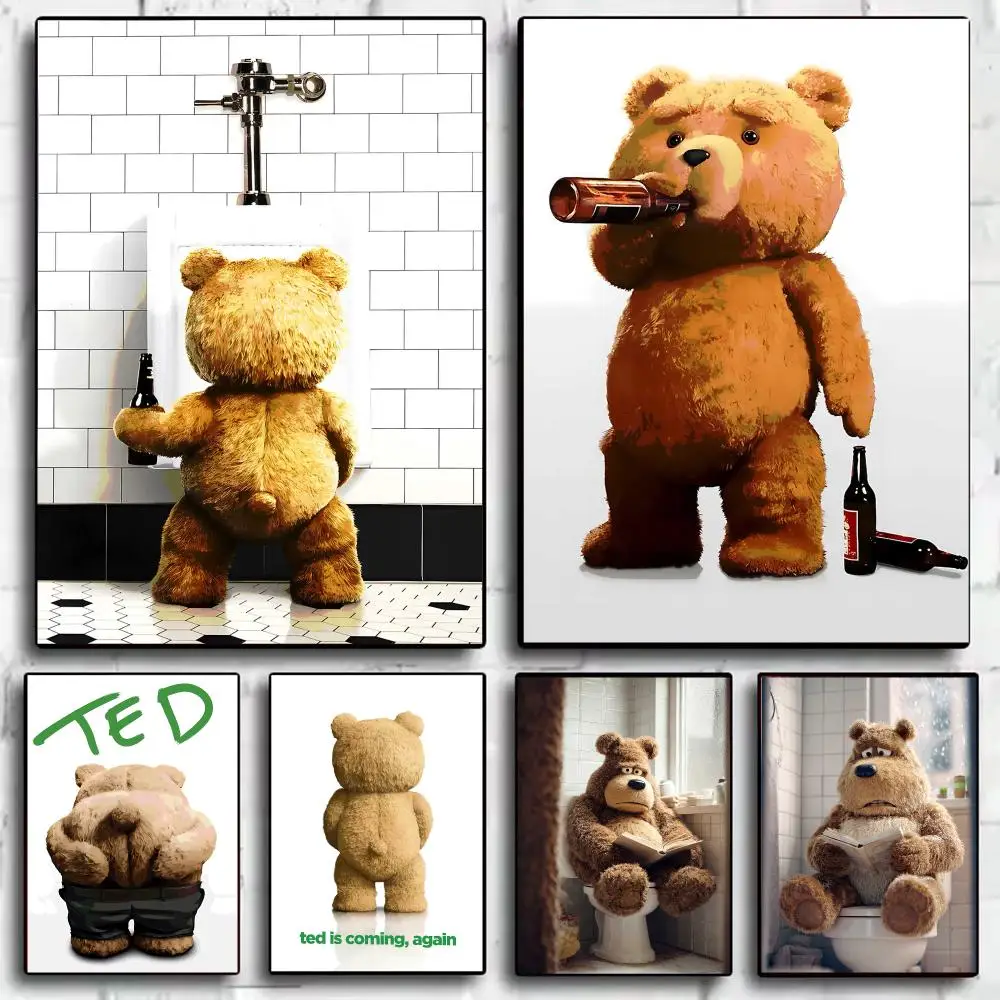 Teddy Bear At Urinal With Beer Poster Modern Minimalist Wall Art Prints for Bedroom Living Room Room Decor Aesthetic Gift