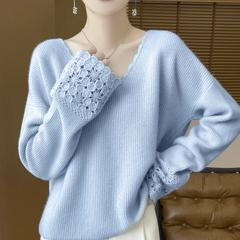 Women's Hollow-out Cuff Wool Sweater New Manufacturers Strictly Choose Personalized Design Loose Sweater