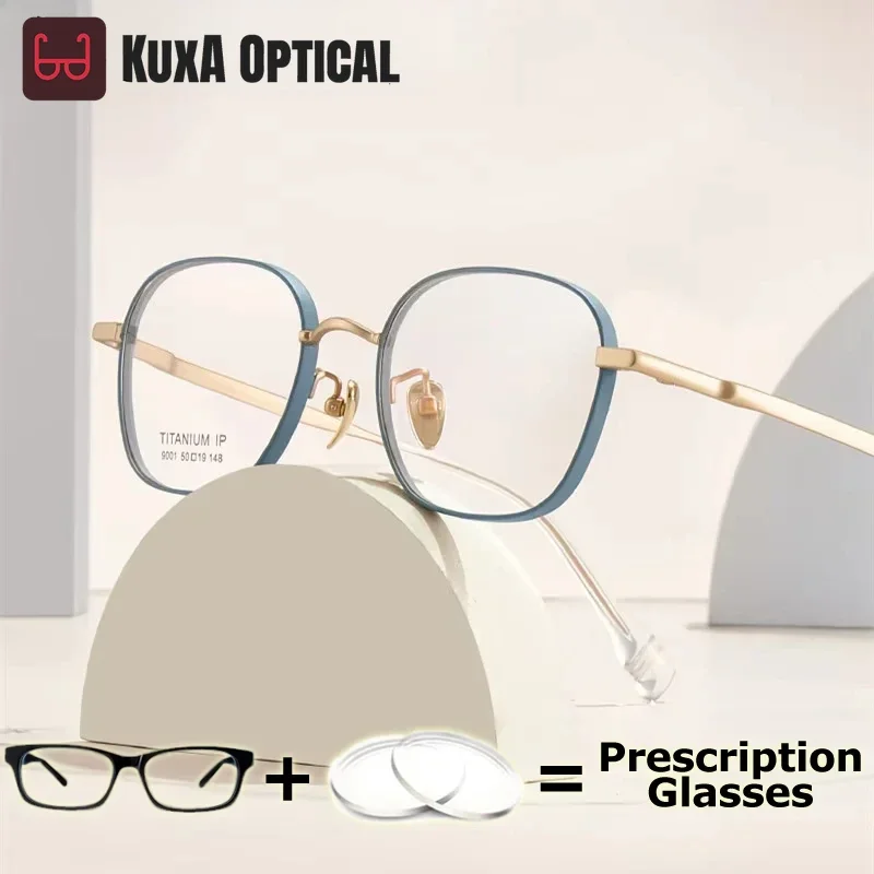 Okulary KUXA Najwyższej Jakości Męskie Oprawki z Czystego Tytanu Damskie Soczewki Korekcyjne Okulary Modny Design Wysoka Klasy Lekkie