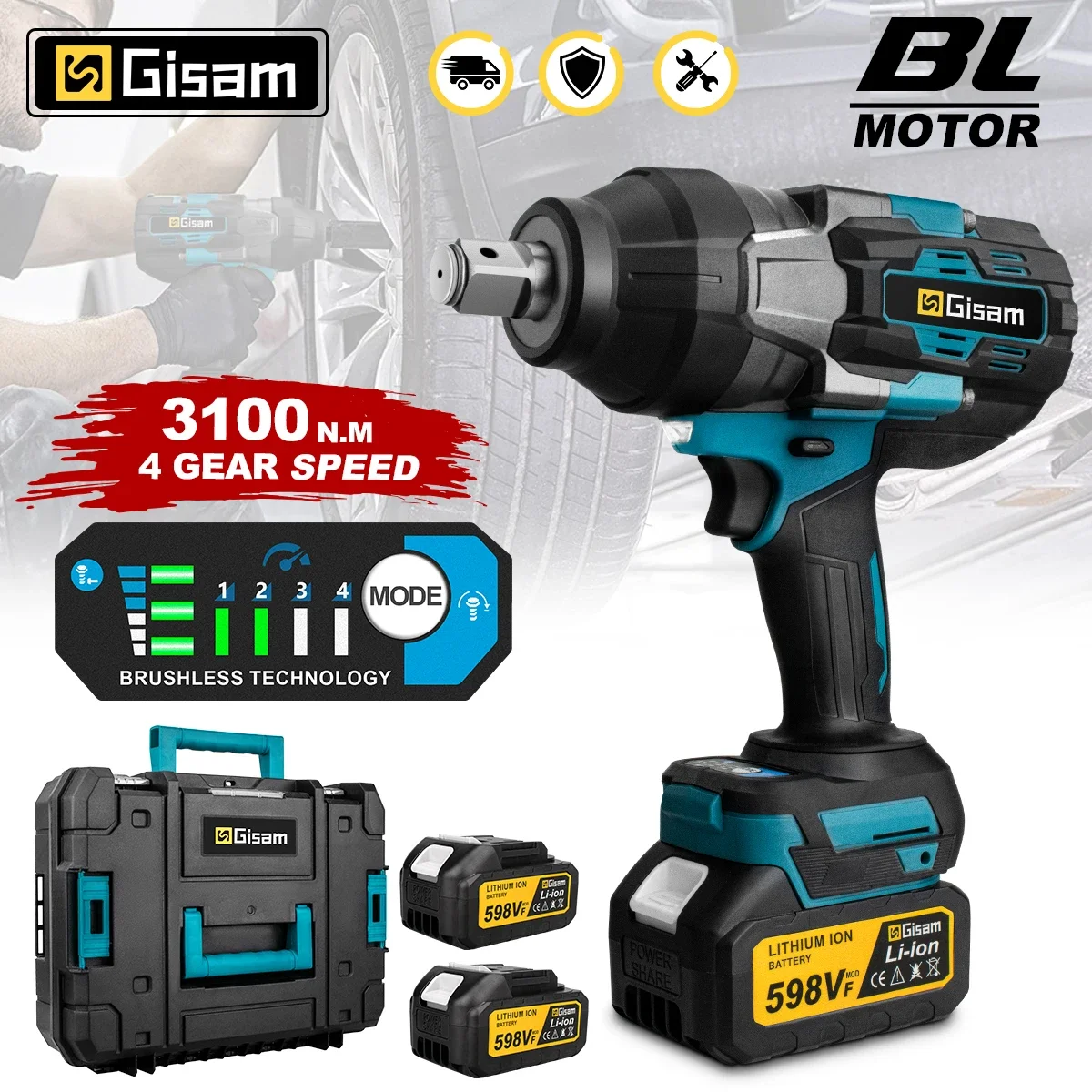 Gisam 3100NM Brushless Electric Wrench 3/4