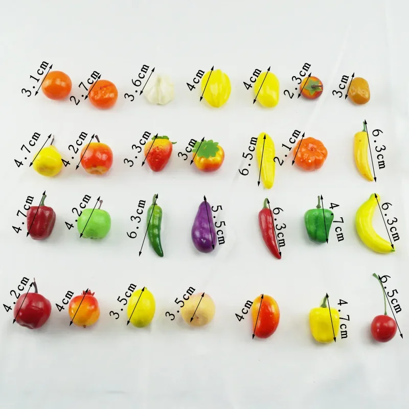 10PCS 2-3cm Mini Artificial Fruits Foods Vegetables Fake Apple Peach Orange Lemon Pear Banana Pepper Pumpkin Home Decoration