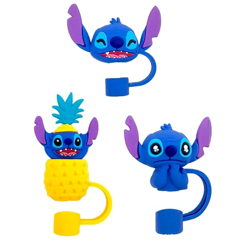 3pcs Kawaii Disney Stitch Themed Reusable Straw Toppers - Cute Cartoon Designs, Dust-Proof & High-Quality, Fits 10mm Straws