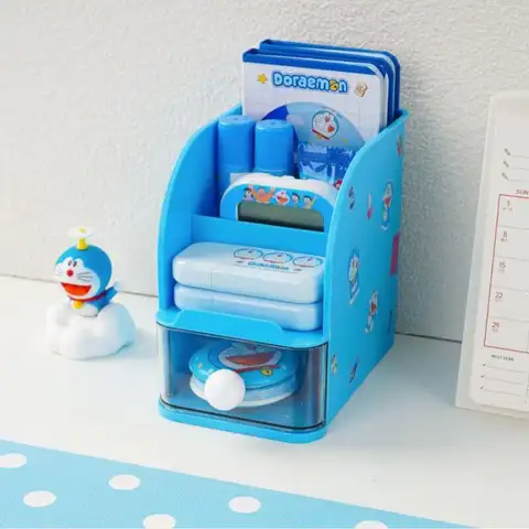 Kawaii Cute Doraemons Desktop Pen Holder Cartoon Drawer Multi-Functional Pen Container Diy Creative Storage Box for Student
