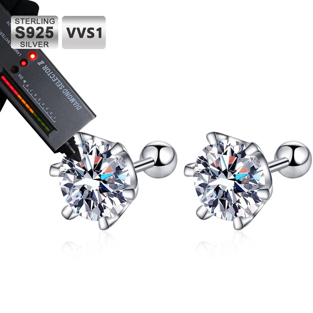 

ICEBLING Moissanite Stud Earrings Sterling Silver D VVS1 Round Cut Lab Diamond Screw Ear Studs For Women