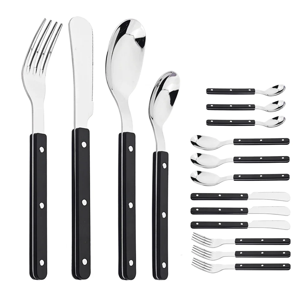 16Pcs ABS Handle Rivets Decoration Dinnerware Knife Fork Spoon Tableware Stainless Steel Cutlery Set Kitchen Flatware Gift