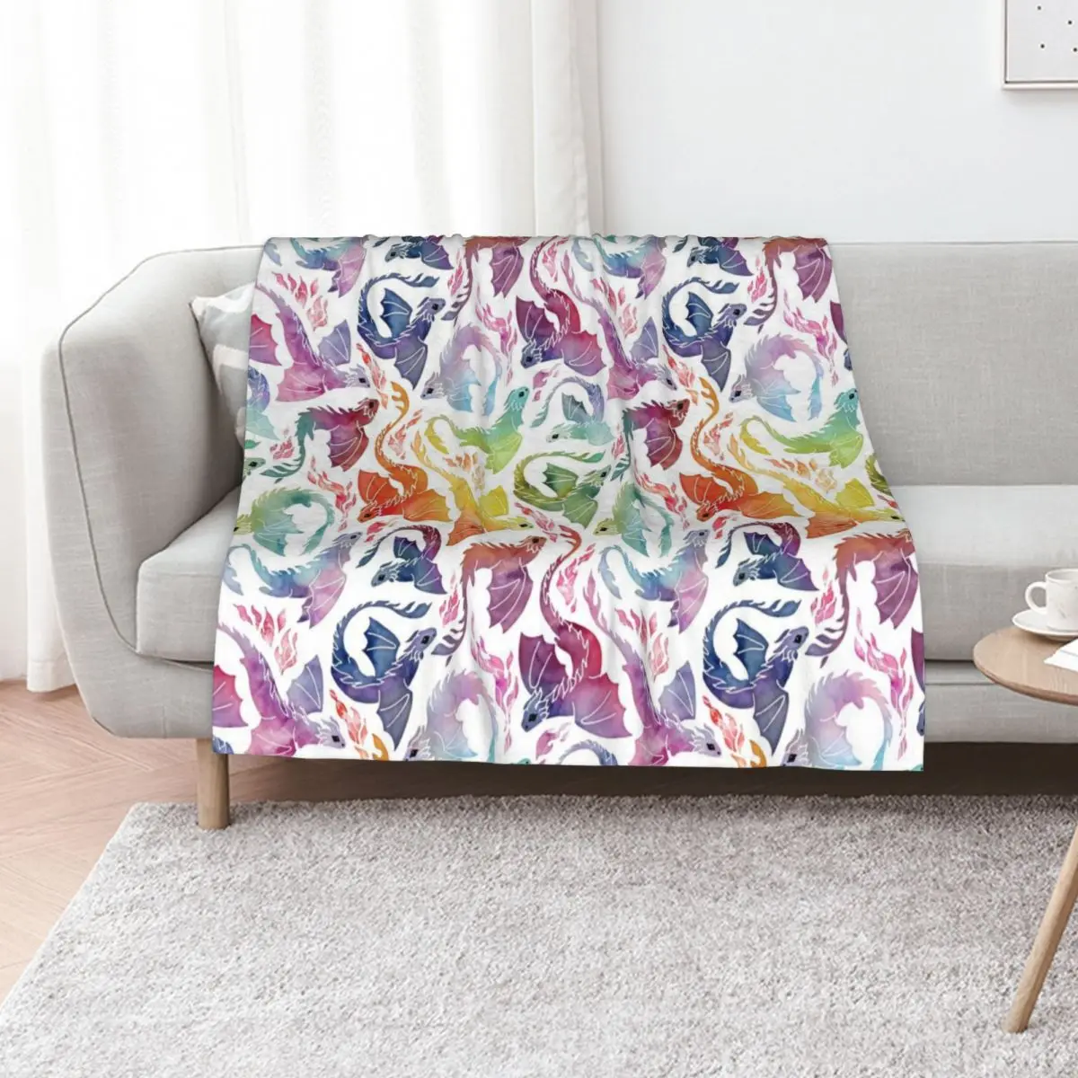 Dragon fire rainbow Throw Blanket Summer Beddings Thermal Comforter Vintage blankets and throws Personalized Gift Blankets