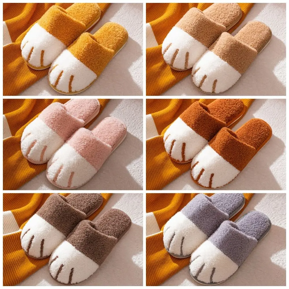 Pantoufles de patte de chat en peluche Kitty pour hommes, confortables, douces, créatives, pantoufles à griffes de chat, diapositives moelleuses d'animaux mignons, hiver