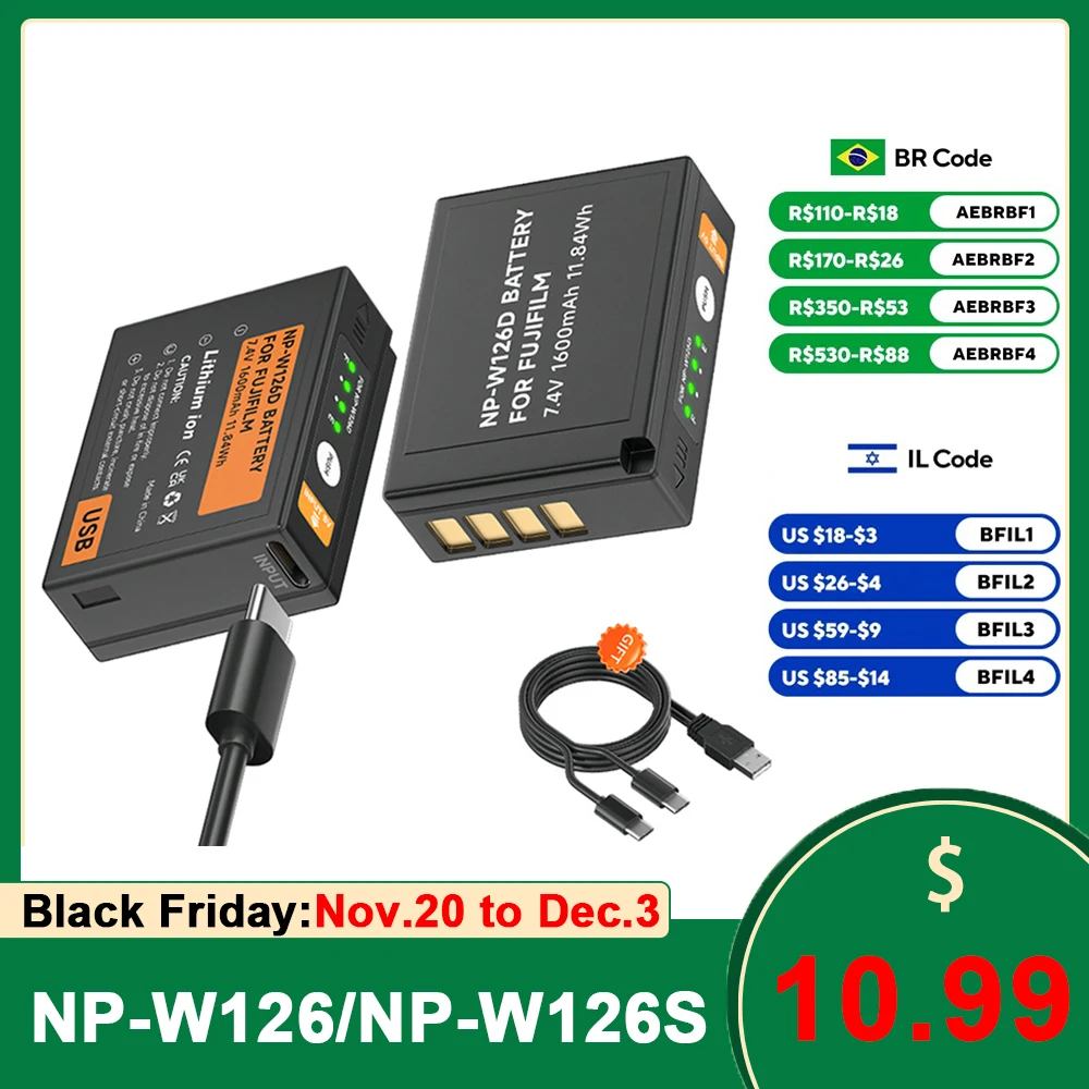 PALO USB NP-W126S NP-W126 Аккумулятор для Fujifilm Fuji X100F X-PRO1 X-PRO2 X-A1 X-A2 X-A3 X-A10 X-E1 X-E2 X-E3 X-M1 X-T1/T2/T10