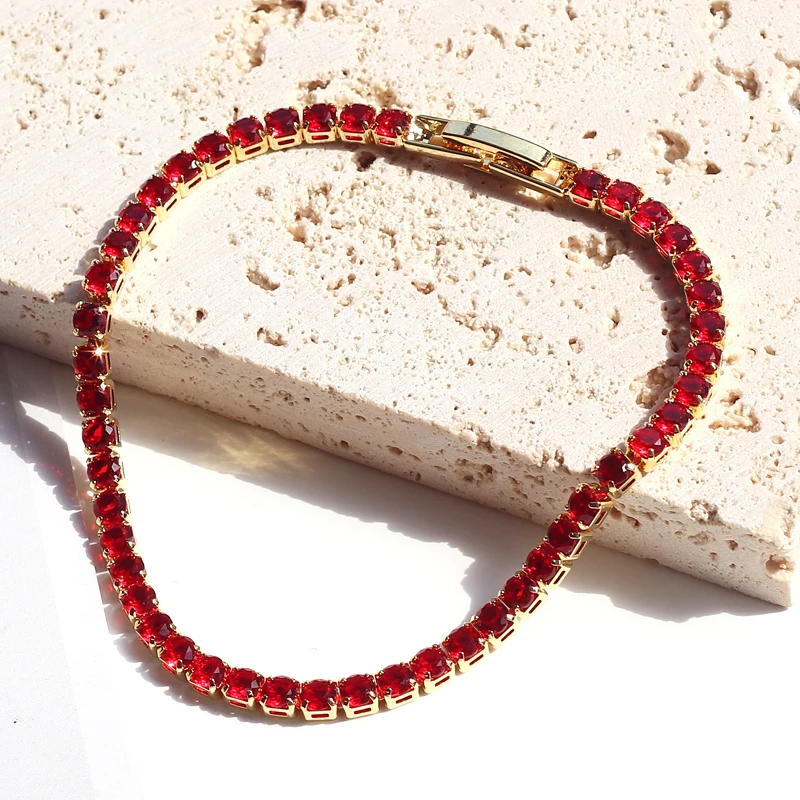 Kolorowe kryształowe bransoletka tenisowa dla kobiet wodoodporne wielokolorowe 3MM CZ ślub Birthstone łańcuszek na rękę sprzedaż hurtowa — zdjęcie 6