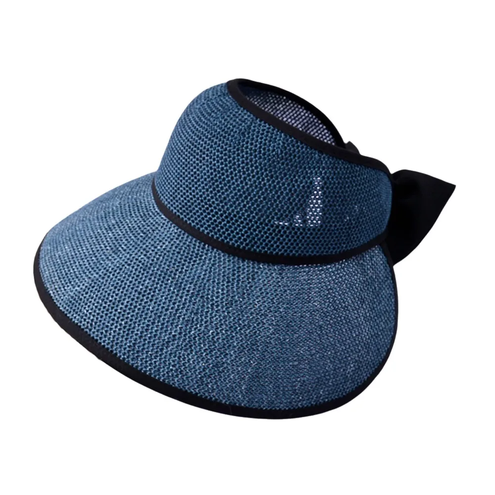 

Casual Bow Woven Empty Top Cap UV Protection Wide Brim Wide Brim Bucket Hat Sunshade Sunscreen Hollow Straw Hat Travel
