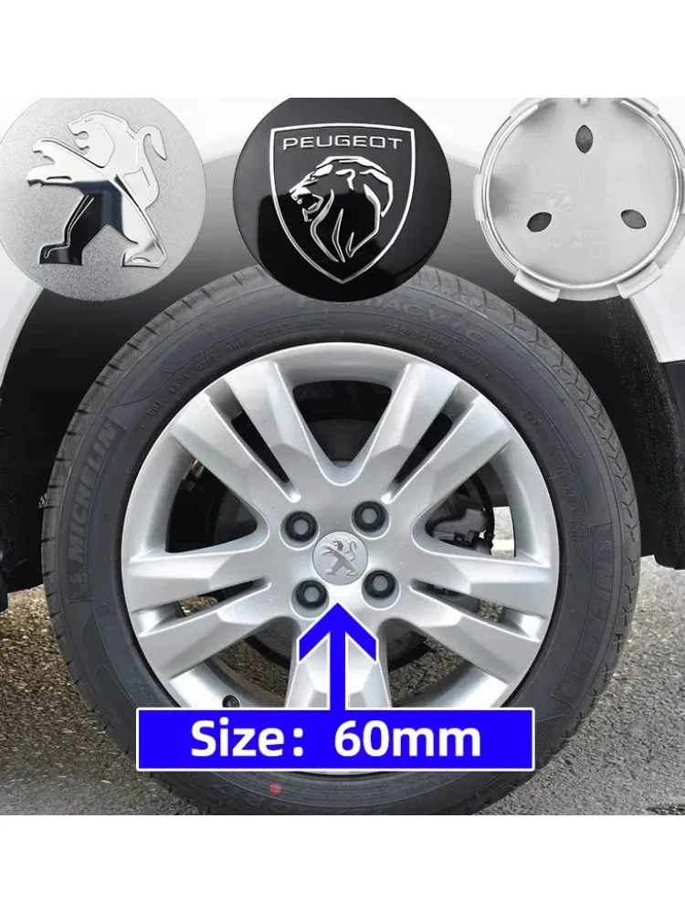 Bouchons de moyeu de roue de voiture, emblème automatique, Badge de couverture centrale de pneu, pour Peugeot 206 307 308 3008 207 208 407 408 508 2008 5008 107 106 60mm