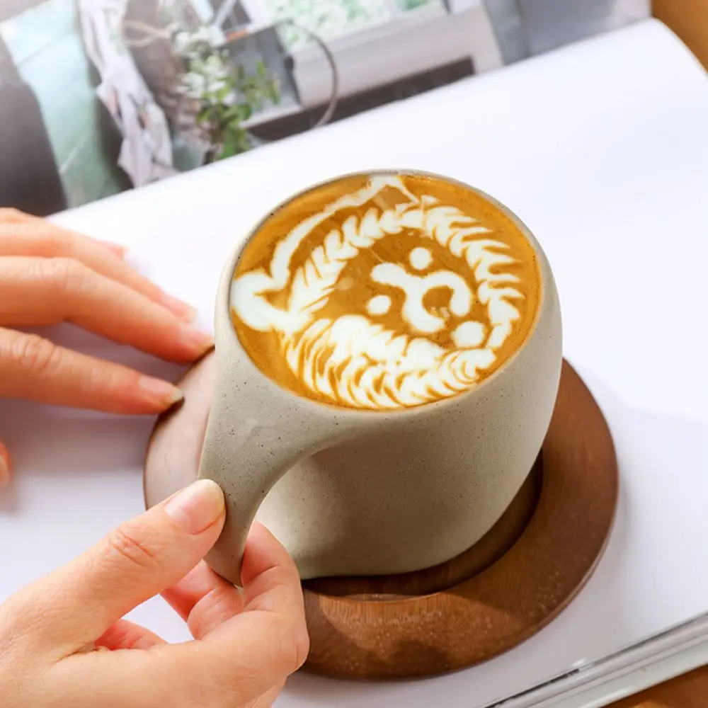 Creative Minimalist Pottery Crescent Cup With Wood Plate Artistic Retro Ceramic Coffee Mug Unique Office Tea Drinkware Set