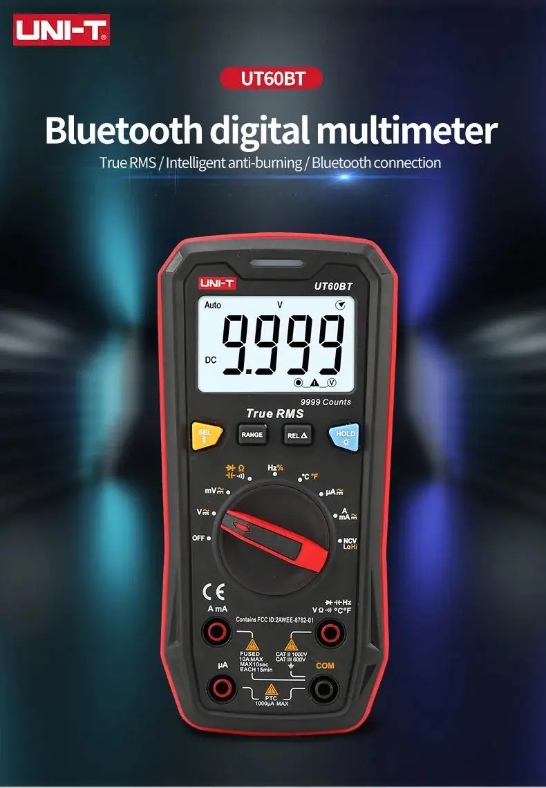 Imagem -05 - Uni-t-digital Multímetro Inteligente Ut60s Ut60bt 1000v ac dc Voltímetro Amperímetro True Rms Capacitor Testador de Temperatura