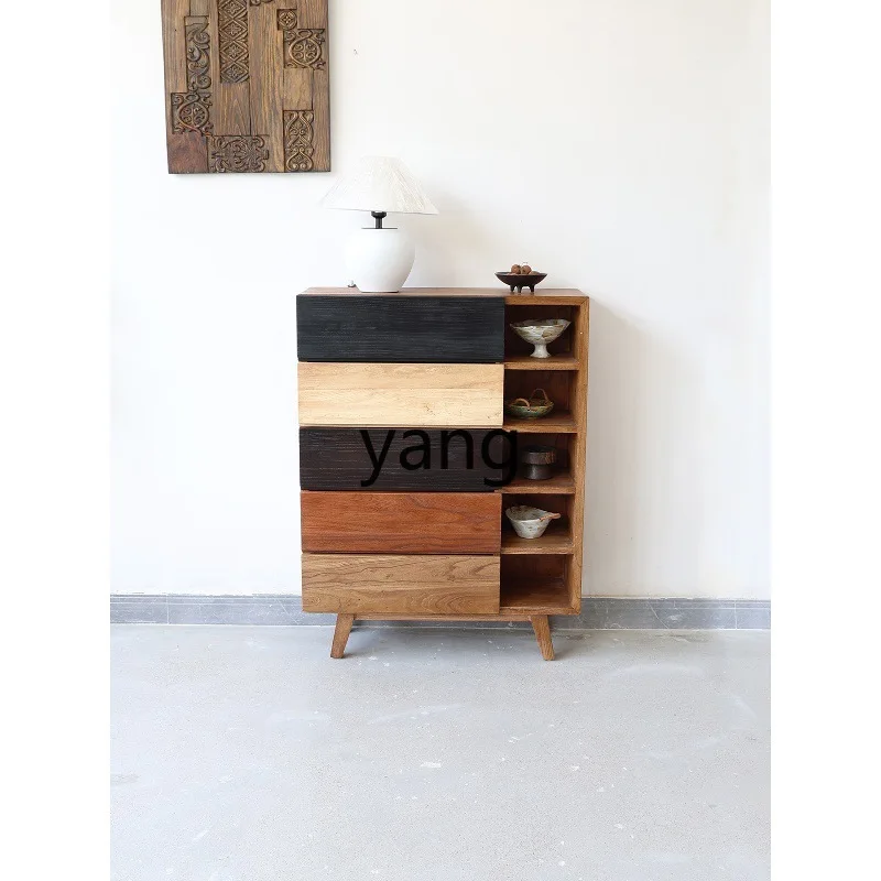 LMM old wood chest of drawers B & B retro storage living room locker