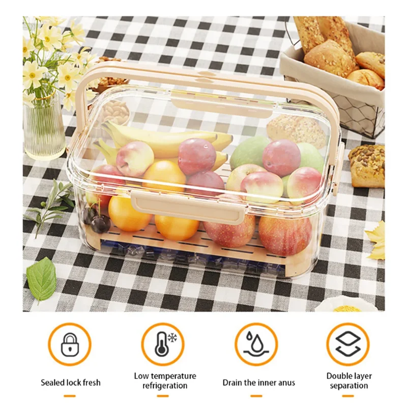 Fresh-Keeping Box Portable Picnic Containers With Lids and Handle Divided Serving Trays Plastic Air Tight Fridge Food Storage