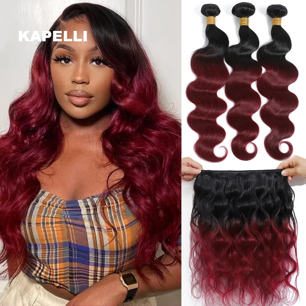 Brazilian Body Wave Hair Weave Bundles, Ombre Colorido, 100% Extensão do Cabelo Humano, Loira Ondulada, Remy Hair Weaving, Borgonha, 1b 99j