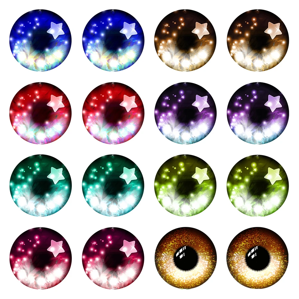Round Cartoon Bling Star Pupils Ragdoll Toy Eyeball Eyes Doll Photo Glass Cabochon Flatback Demo Cameo For Diy Jewelry Making
