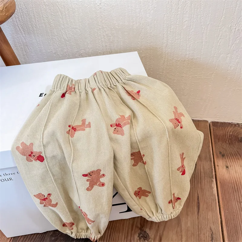 2024 Autumn New Children Casual Pants Cute Bear Print Girls Harem Pants Boys Cartoon Trousers Loose Kids Toddler Pants Clothes