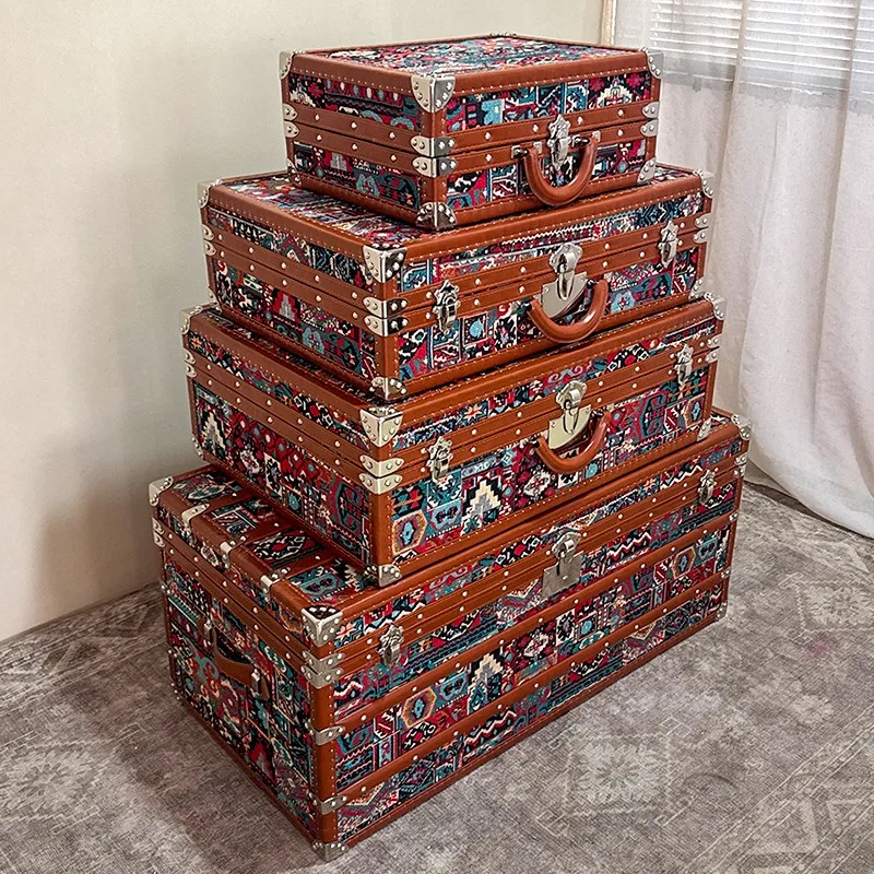 Old flower hard box retro suitcase living room window decoration tower case suitcase