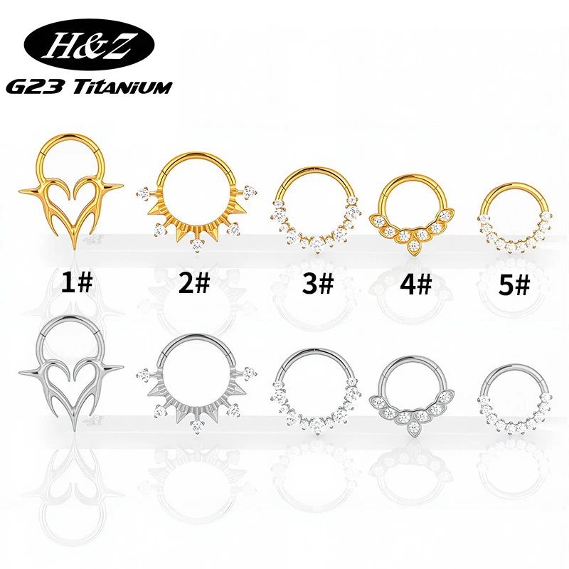 

1PC G23 Titanium 16G Goth Nose Ring Clicker Hinged Zircon Nose Septum Helix Conch Cartilage Daith Earrings Lobe Piercing Jewelry