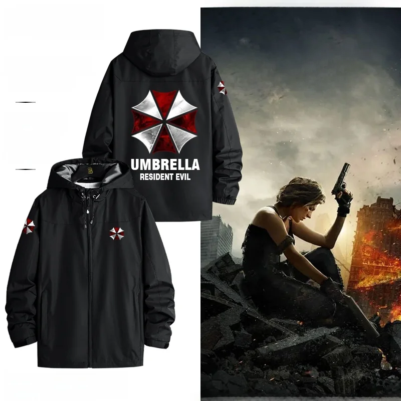 

Зонт Biohazard Cany Game Movie с капюшоном Jaet из полиэфирной ткани с застежкой-молнией Long Sve Youthful Sle Windproof Oute...