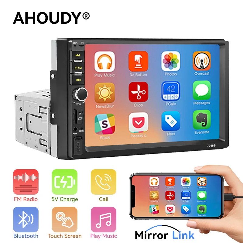 

Ahoudy 7 Inch 1 DIN Multimedia Video Player Car Radio Support Bluetooth Mirrorlink USB AUX TF Touch Screen